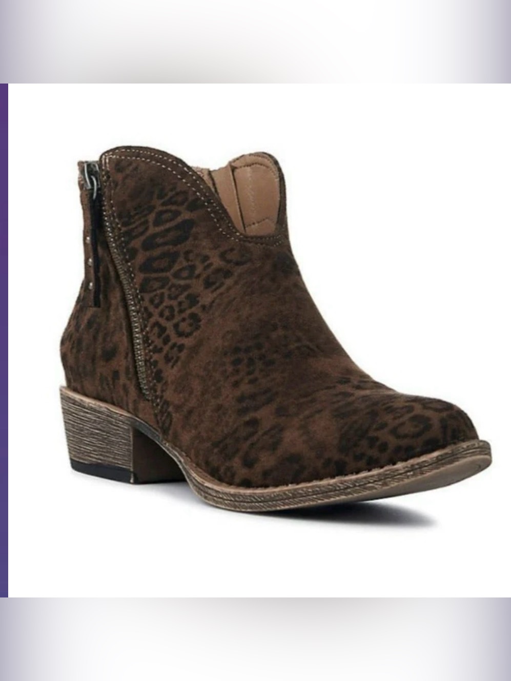 Very G Divine Leopard Print Brown Suede Ankle Bootie Side Zip Sz 9 Fall Western